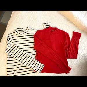 Never worn! Twin long sleeve crop top mock neck shirts.